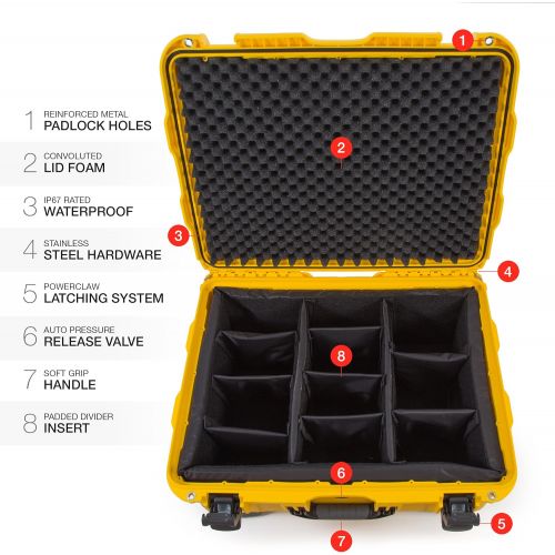  Nanuk 950 Waterproof Hard Case with Wheels and Padded Divider - Yellow