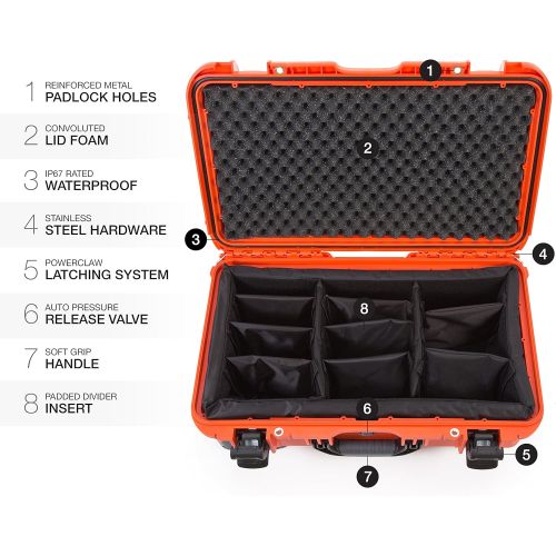  Nanuk 935 Waterproof Carry-On Hard Case with Wheels and Padded Divider - Orange