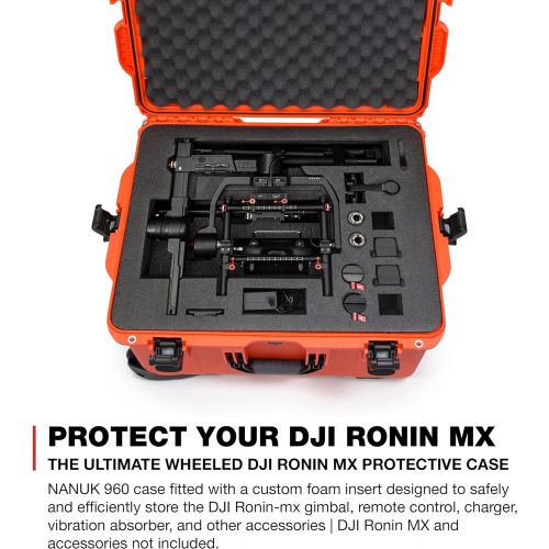  Nanuk Ronin MX Waterproof Hard Case with Wheels and Custom Foam Insert for Ronin MX Gimbal Stabilizer Systems - Orange