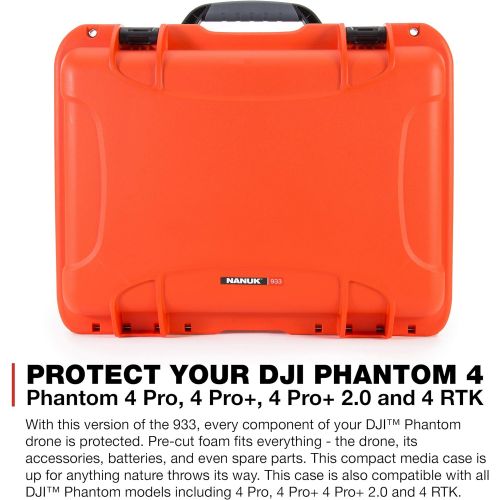  Nanuk 933 DJI Drone Waterproof Hard Case with Custom Foam Insert for The Phantom 4 Pro / 4 Pro+ / 4 Pro+ 2.0 & 4 RTK - Orange