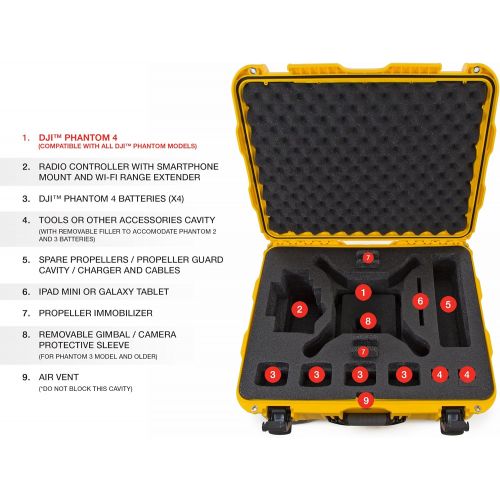  Nanuk DJI Drone Waterproof Hard Case with Wheels and Custom Foam Insert for DJI Phantom 4/ Phantom 4 Pro (Pro+) / Advanced (Advanced+) & Phantom 3 - 950-DJI44 Yellow