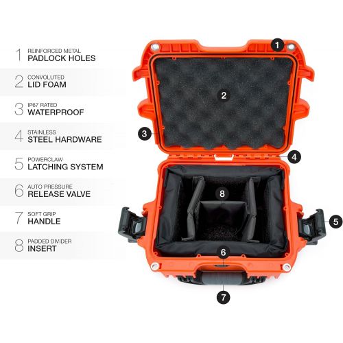  Nanuk 908 Waterproof Hard Case with Padded Divider - Orange