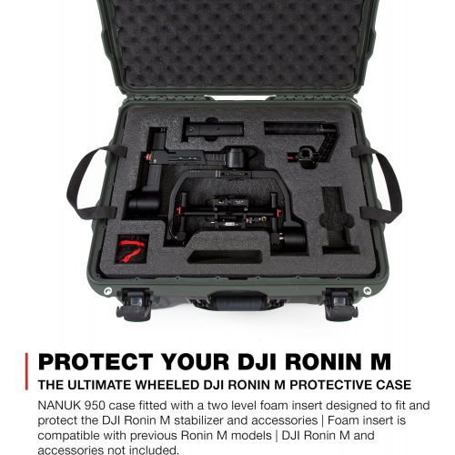  Nanuk Ronin M Waterproof Hard Case with Wheels and Custom Foam Insert for DJI Ronin M Gimbal Stabilizer Systems - Olive