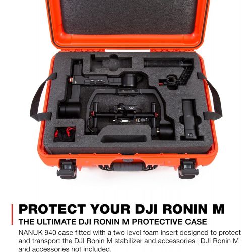  Nanuk 940 Ronin M Waterproof Hard Case with Custom Foam Insert for DJI Ronin M Gimbal Stabilizer System - Orange