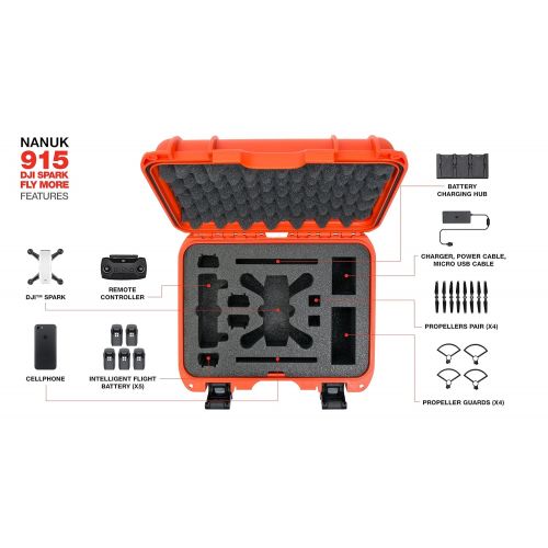  Nanuk 915 Waterproof Hard Drone Case with Custom Foam Insert for DJI Spark Flymore - Olive