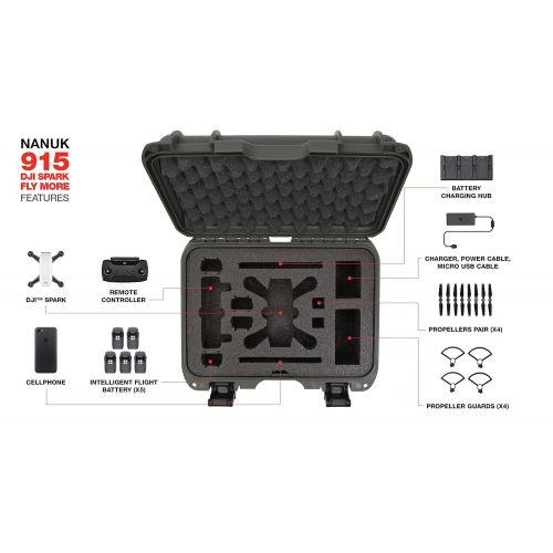  Nanuk 915 Waterproof Hard Drone Case with Custom Foam Insert for DJI Spark Flymore - Olive