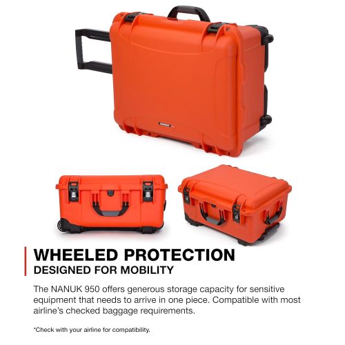  Nanuk 950 Waterproof Hard Case with Wheels and Padded Divider - Orange