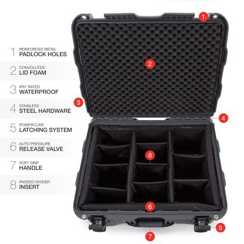  Nanuk 950 Waterproof Hard Case with Wheels and Padded Divider - Orange