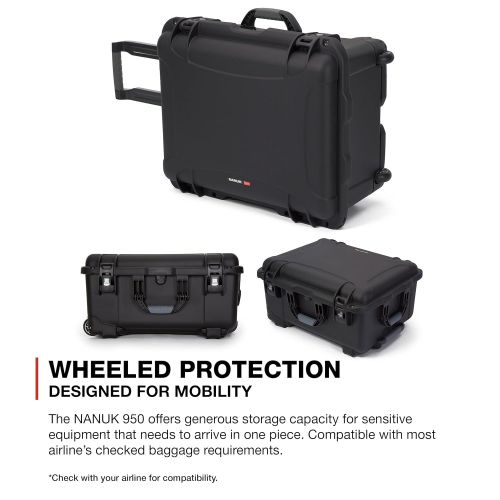  Nanuk 950 Waterproof Hard Case with Wheels and Foam Insert - Black