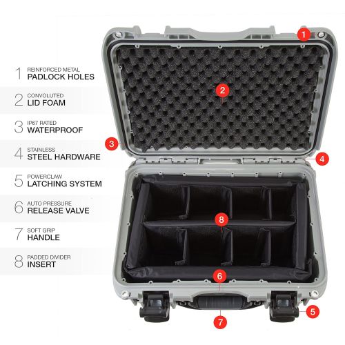  Nanuk 918 Waterproof Hard Carrying Case with Padded Dividers - Polypropylene - Graphite