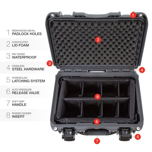  Nanuk 918 Waterproof Hard Carrying Case with Padded Dividers - Polypropylene - Graphite