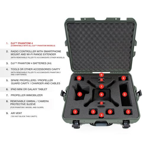  Nanuk DJI Drone Waterproof Hard Case with Custom Foam Insert for DJI Phantom 4/ Phantom 4 Pro (Pro+) / Advanced (Advanced+) & Phantom 3 - 945-DJI46 Olive