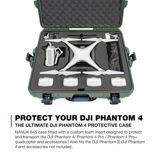  Nanuk DJI Drone Waterproof Hard Case with Custom Foam Insert for DJI Phantom 4/ Phantom 4 Pro (Pro+) / Advanced (Advanced+) & Phantom 3 - 945-DJI46 Olive