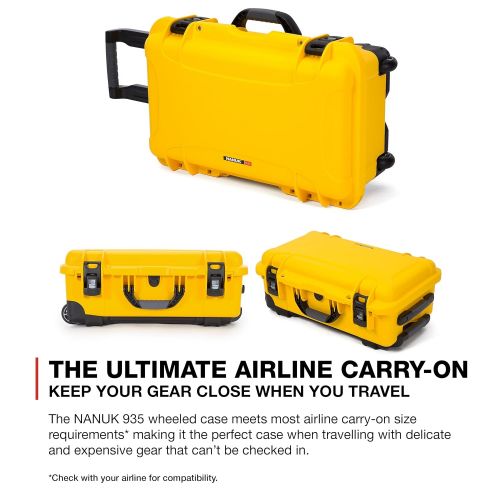  Nanuk 935 Waterproof Carry-On Hard Case with Wheels and Foam Insert - Yellow