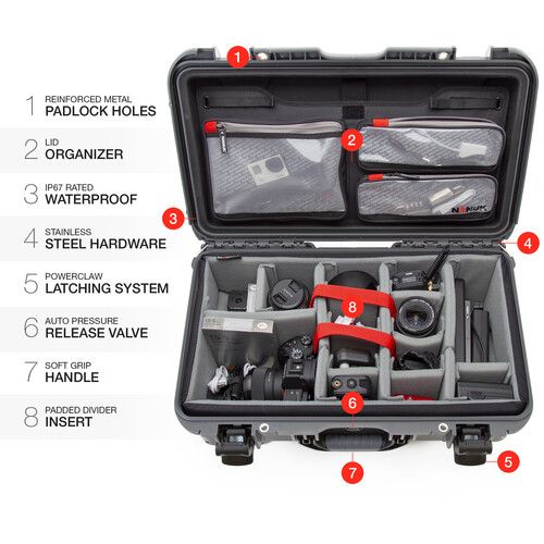  Nanuk 935 Wheeled Waterproof Hard Case Pro Photo/Video Kit with Padded Dividers & Lid Organizer (Graphite, 28.5L)