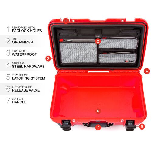  Nanuk 935 Wheeled Waterproof Hard Case Pro Photo/Video Kit with Padded Dividers & Lid Organizer (Red, 28.5L)