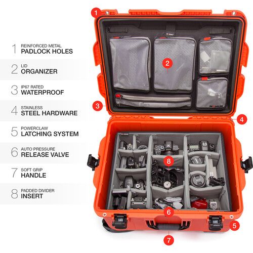  Nanuk 960 Wheeled Hard Camera Case Pro Photo Kit (Orange, 79L)