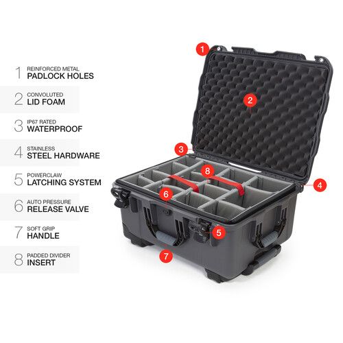  Nanuk 950 Wheeled Hard Case with Padded Dividers (Graphite, 51.9L)