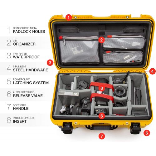  Nanuk 935 Waterproof Carry-On Hard Case with Lid Organizer and Padded Divider w/ Wheels - Yellow