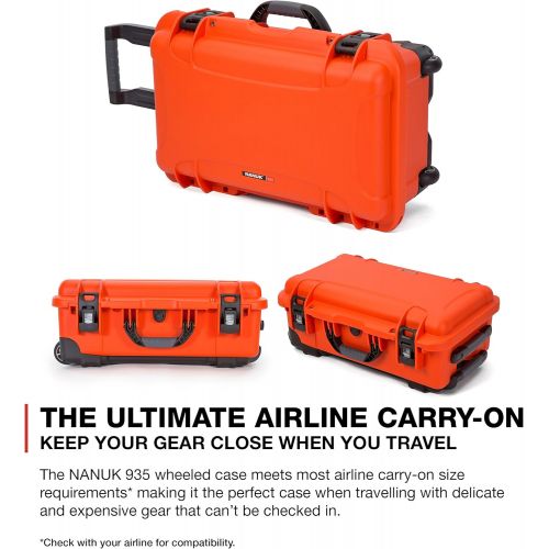  Nanuk 935 Waterproof Carry-on Hard Case with Lid Organizer and Foam Insert for Canon, Nikon - 2 DSLR Body and Lens/Lenses - Orange