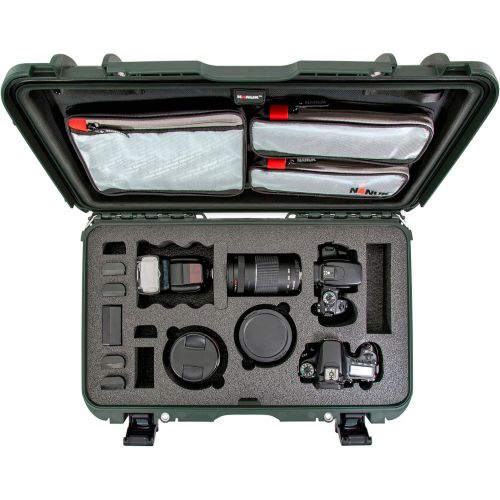  Nanuk 935 Waterproof Carry-on Hard Case with Lid Organizer and Foam Insert for Canon, Nikon - 2 DSLR Body and Lens/Lenses - Olive