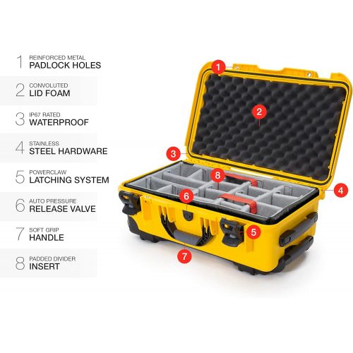  Nanuk 935-2004 Waterproof Carry-On Hard Case with Wheels and Padded Divider - Yellow