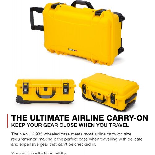  Nanuk 935-2004 Waterproof Carry-On Hard Case with Wheels and Padded Divider - Yellow