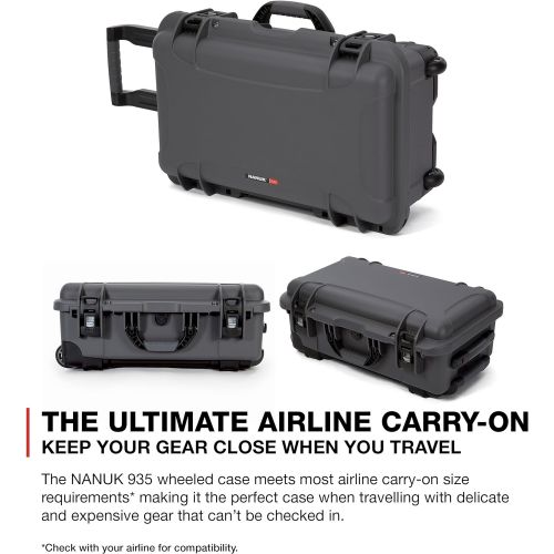  Nanuk 935 Waterproof Carry-On Hard Case with Lid Organizer and Foam Insert w/ Wheels- Graphite