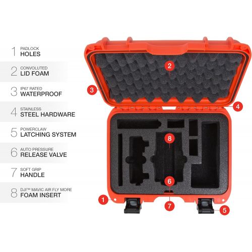  Nanuk Drone Waterproof Hard Case with Custom Foam Insert for DJI Mavic Air Fly More Combo - Orange