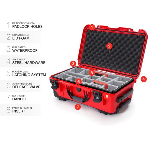  Nanuk 935 Waterproof Carry-On Hard Case with Wheels and Padded Divider - Red