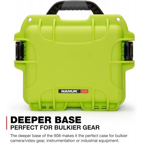  Nanuk 908 Waterproof Hard Case with Padded Divider - Lime