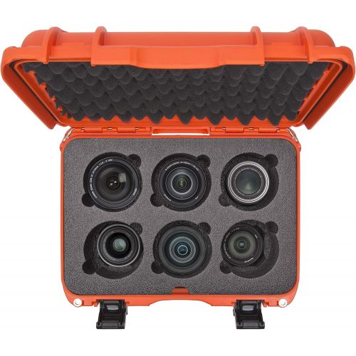  Nanuk 918 Waterproof Hard Case with Custom Foam Insert for 6 Lenses - Orange