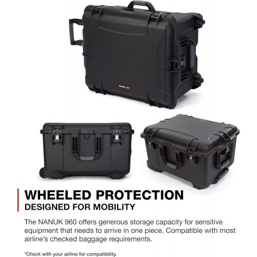  Nanuk 960 Waterproof Hard Case with Wheels and Padded Divider - Black