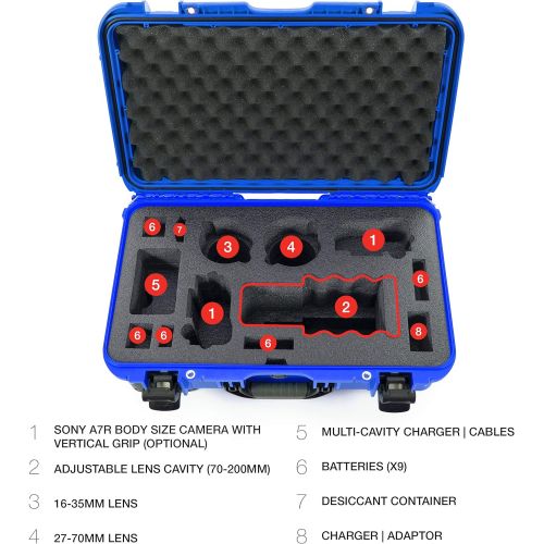  Nanuk 935 Waterproof Carry-On Hard Case with Custom Foam Insert for Sony A7R Size Camera w/Wheels - Blue (935-ESON8)