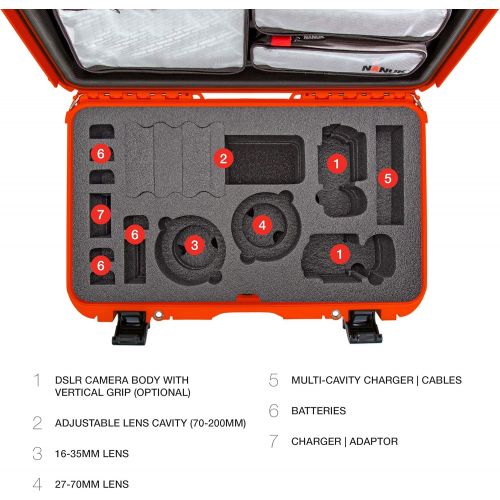  Nanuk 935 Waterproof Carry-on Hard Case with Lid Organizer and Foam Insert for Canon, Nikon - 2 DSLR Body and Lens/Lenses - Orange