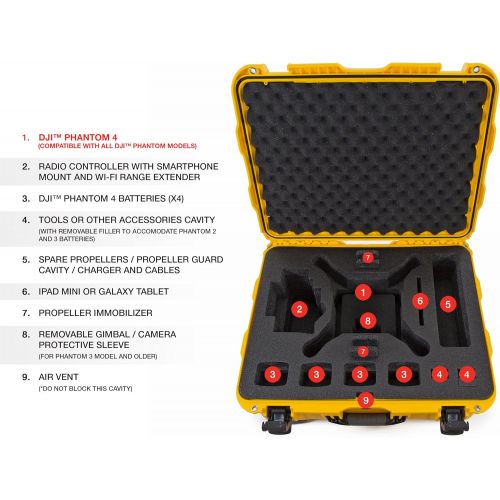  Nanuk 950-DJI4 Waterproof Hard Case with Wheels and Foam Insert for DJI_Phantom 3 - Yellow