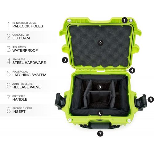  Nanuk 908 Hard Camera Case with Padded Divider, Lime (908-2002)