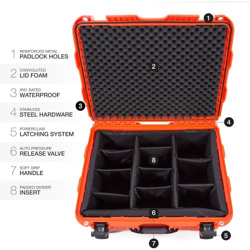  Nanuk 950 Waterproof Hard Case with Wheels and Padded Divider - Orange