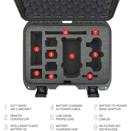  Nanuk Drone Waterproof Hard Case with Custom Foam Insert for DJI Mavic Air Fly More Combo - Graphite