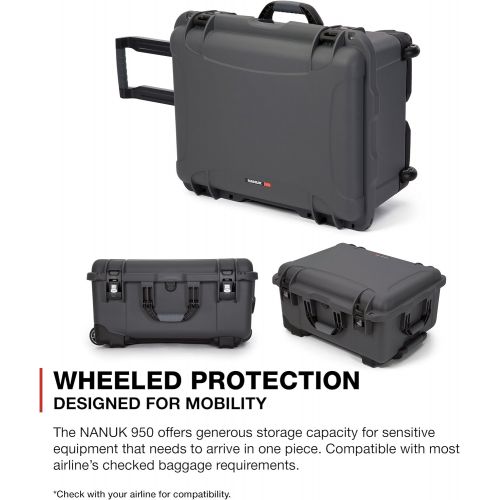  Nanuk 950 Waterproof Hard Case with Wheels and Padded Divider - Graphite