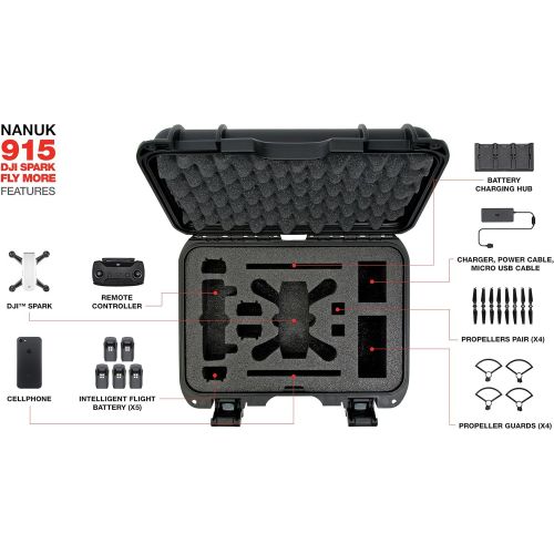  Nanuk 915 Waterproof Hard Drone Case with Custom Foam Insert for DJI Spark Flymore - Olive