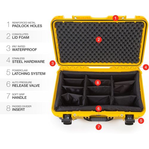  Nanuk 935 Waterproof Carry-On Hard Case with Wheels and Padded Divider - Yellow