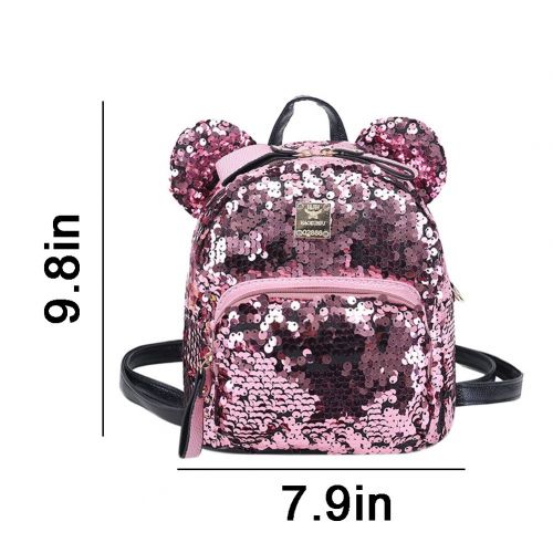  Naovio Women Girls Dazzling Sequins Backpack Schoolbag with Cute Ears Shoulder Bag Satchel