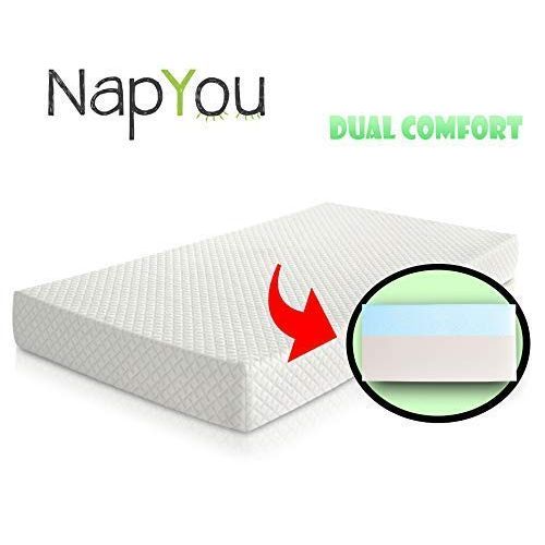  Official Amazon Exclusive NapYou Dual Comfort Crib Mattress, Firm Side for Infant & Soft Side for Toddler with 100% Waterproof Cover Made with Organic Cotton - Reversible Baby Matt