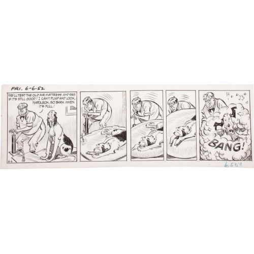  Napoleon and Uncle Elby by Clifford McBride and Rodger Armstrong Newspaper Daily (June 6, 1952) Ink and Watercolor Original Comic Strip Art Air Mattress Test