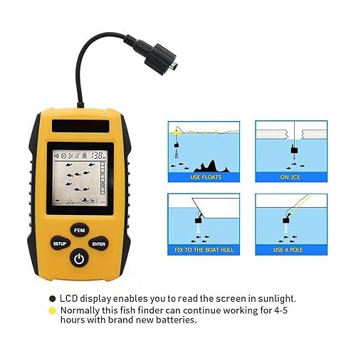  Portable Fish Finder, Fish Finder for Kayaks Sonar Fish Finder Fish Finder LCD Display Sonar Sensor Handheld Portable Fish Depth Finder for Kayak Boat Lake