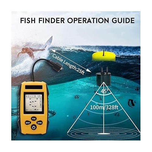  Portable Fish Finder, Fish Finder for Kayaks Sonar Fish Finder Fish Finder LCD Display Sonar Sensor Handheld Portable Fish Depth Finder for Kayak Boat Lake