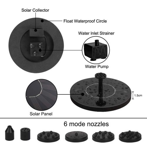  [아마존 핫딜]  [아마존핫딜]Nasharia Solar Springbrunnen, Solar Teichpumpe mit 6 Effekte Spruehwasser Solar Wasserpumpe Fontane Pumpe fuer Gartenteiche, Fisch-Behalter, Vogel-Bad und Kleiner Teich, Gartendekora