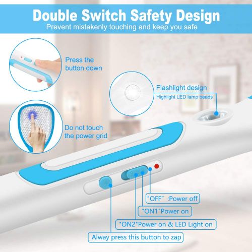  [아마존 핫딜]  [아마존핫딜]Nasharia Elektrische Fliegenklatsche Fliegenfanger Moskito Zapper, Insekten Moerder mit LED-Beleuchtung und USB Wiederaufladbar Doppelte Schichten Mesh Schutz (Blau)