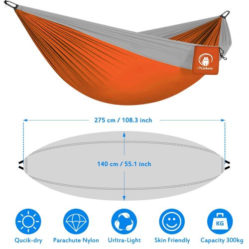  [아마존 핫딜]  [아마존핫딜]Nasharia Reise Camping Hangematte - 275 x 140 cm Atmungsaktiv, Schnelltrocknendes 210T Nylon Spinning - Fallschirmmaterial - 2 x Premium Karabiner, 2 x Nylon-Schlingen | Fuer Outdoo